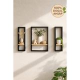 Masif Doğal Ahşap 3’lü Duvar Raf Seti 40x10 cm Modern Çerçeve Tasarım dekorraf3lü76453