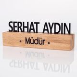 Masif Kayın Ahşap Masa Isimliği Masaüstü Isimlik Standı Siyah Akrilik Masa Isimliği - Standart
