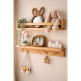 Masif Ladin Doğal Ahşap Duvar Rafı 40x13x13 cm – Çocuk Odası Rafı cocukodasırafı2li