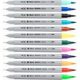 Masis 12'li Çift Taraflı Keçeli Kalem Seti - Brushpen ve Fineliner Glb