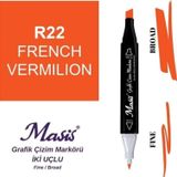 Masis 22 Kızıl Turuncu Çift Uçlu Marker Grafik Çizim Kalemi
