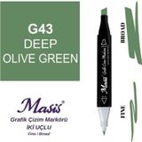 Masis 43 Koyu Zeytin Yeşil Çift Uçlu Marker Grafik Çizim Kalemi