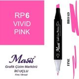 Masis 6 Canlı Pembe Çift Uçlu Marker Grafik Çizim Kalemi