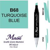Masis 68 Turkuaz Mavi Çift Uçlu Marker Grafik Çizim Kalemi