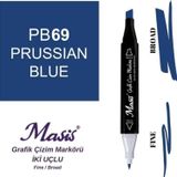 Masis 69 Yoğun Mavi Çift Uçlu Marker Grafik Çizim Kalemi