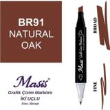 Masis 91 Natürel Meşe Çift Uçlu Marker Grafik Çizim Kalemi