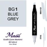 Masis BG1 Mavimsi Gri Çift Uçlu Marker Grafik Çizim Kalemi