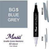 Masis BG5 Mavimsi Gri Çift Uçlu Marker Grafik Çizim Kalemi