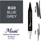 Masis BG9 Mavimsi Gri Çift Uçlu Marker Grafik Çizim Kalemi