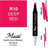 Masis Çift Uçlu Marker Grafik Çizim Kalemi 10 Canlı Kırmızı - Renkli