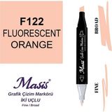 Masis Çift Uçlu Marker Grafik Çizim Kalemi 122 Floresan Turuncu - Gri