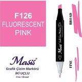 Masis Çift Uçlu Marker Grafik Çizim Kalemi 126 Floresan Pembe - Gri