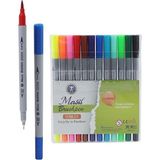 Masis Fineliner Kalem Çift Yönlü 12 Renk 1 Paket Fırça Uç ve Fineliner Brushpen 12LI Keçe Uçlu Kalem Kalın Ince Keçeli Kalem - Renkli - Standart