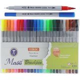 Masis Fineliner Kalem Çift Yönlü 24 Renk 1 Paket Fırça Uç ve Fineliner Brushpen 24LÜ Keçe Uçlu Kalem Kalın Ince Keçeli Kalem - Renkli - Standart