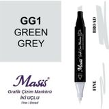 Masis GG1 Yeşilimsi Gri Çift Uçlu Marker Grafik Çizim Kalemi