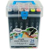 masis grafik çizim markör kalemi twin çift uçlu 0,2 mm - 0,5 mm 24 renk pp çm-pp24 - Yok