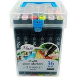 masis grafik çizim markör kalemi twin çift uçlu 0,2 mm - 0,5 mm 36 renk pp çm-pp36 - Yok