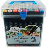 masis grafik çizim markör kalemi twin çift uçlu 0,2 mm - 0,5 mm 48 renk pp çm-pp48 - Yok