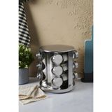 masis home Metal Döner Standlı Yuvarlak Cam Metal Kapaklı 12`li Standlı Baharatlık Seti