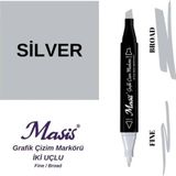 Masis Silver Çift Uçlu Marker Grafik Çizim Kalemi