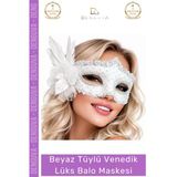 #Maske Beyaz Tüylü Venedik Lüks Tasarım Şık Kostüm Aksesuarı Parti Özel Davet Balo Maskesi