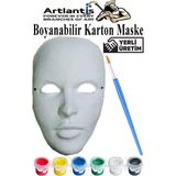 Maske Boyama 1 Paket Boyanabilir Karton Maske Lastikli Insan Yüzü Suratı Yerli Üretim Fırça Akrilik Boya 6 Renk - Beyaz - Standart