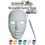 Maske Boyama 1 Paket Boyanabilir Karton Maske Lastikli İnsan Yüzü Suratı Yerli Üretim Fırça Akrilik Boya 6 Renk