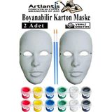 Maske Boyama 2 Li 1 Paket Boyanabilir Karton Maske Lastikli Insan Yüzü Suratı Yerli Üretim Fırça Akrilik Boya 6 Renk - Beyaz - Standart