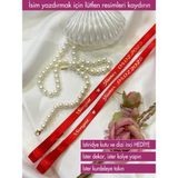 Maskey Isim Baskılı ve Inci Söz Nişan Kurdelesi - Açık Kırmızı
