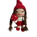 Maskot Mantar Kız Amigurumi Organik Anahtarlık Oyuncak