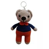 Maskot Turuncu Lacivert Papyonlu Ayıcık Amigurumi Organik Anahtarlık Oyuncak