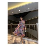 mass fashion Kadın Çiçek Desenli Kravat Detaylı Manşetli Sifon Elbise