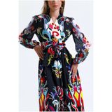 mass fashion Kadın Desenli Uzun Şifon Elbise