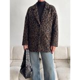 Mass Fashion Kadın Leopar Desenli Kaşe Kaban - XL - Kahve