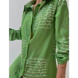 Mass Fashion Kadın Saten Yazı Desenli Gömlek Elbise - Yeşil