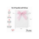 Massaltay 15 Adet Organze Tül Kese 12x14 cm Şeker Pembesi Fiyonklu İncili Nikah Şekeri Takı Lavanta Hediyelik Kese