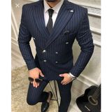Massaro Erkek Kruvaze Takım Elbise Slim Fit %98 Yün - %2 Elastane Günlük Kullanım İçin - 66 - Lacivert - Siyah - Beyaz