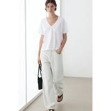 Massimo Dutti Dökümlü V yaka crop tişört