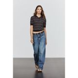Massimo Dutti Pamuk karışımlı çizgili ajurlu polo yaka t-shirt
