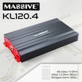 Massive MS-KL120.4 Ab 4 Kanal Oto Amfi 1200W Güç Çıkışı ile 4ch-4 Ohm 180W-RMS Bas Kontrollü