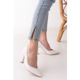 MASSOLE Stiletto V Model Beyaz Deri Gelinlik Yeni Sezon Günlük Şık El Yapımı Yerli Üretim