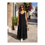 Masspera Linen Kumaş Askılı Maxi Elbise Yazlık Salaş Kesim Maxi Günlük- Yazlık Elbise