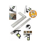 Master Ayarlanabilir Su Terazili Gönye 30 Cm Açı Ölçer Cetvel+ 30 Cm Marangoz Gönye 2'li Set