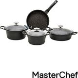 Master Chef 7 Parça Döküm Dik Kulak Tencere Seti - Dayanıklı Yanmaz ve Yapışmaz - Eşit Isı - Kahverengi