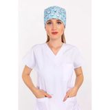 Master Likra Mavi Diş Desenli Doktor Hemşire Hastane Diş Hekimi Cerrahi Bone