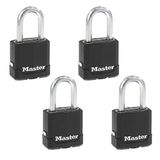 Master Lock Dış Mekan Tuş Kilidi, Ağır Hizmet Tipi Hava Koşullarına Dayanıklı Asma Kilit, Dış Mekan Kullanımı için Anahtarlı Alike Asma Kilitler, 4'lü Paket, M115XQLF, Siyah