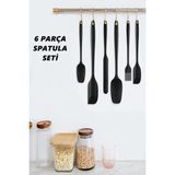 MasterCar 6 Parça Silikon Yanmaz Yapışmaz Mutfak Pasta Silikon Fırçası Kaşık Bıçak Siyah Spatula Seti