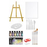 Mastermix Akrilik Boya Seti 6 Pastel Renk Masaüstü Şövale Seti Tuval Seti 35x50 Plastik Spatül Seti