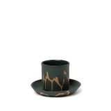 Masuma Ceramics Beige Antrasit Porselen Espresso Fincanı Ve Tabağı