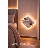 Mat Beyaz Mdf Led Işıklı Elektrik Bağlantılı Uçan Duvar Rafı Aydınlatma Dekoratif Raf